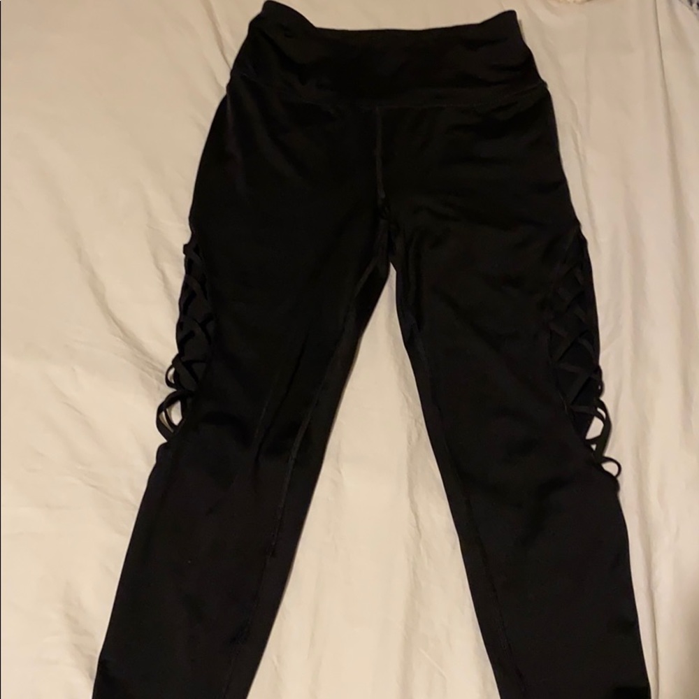 Black criss cross cut out leggings